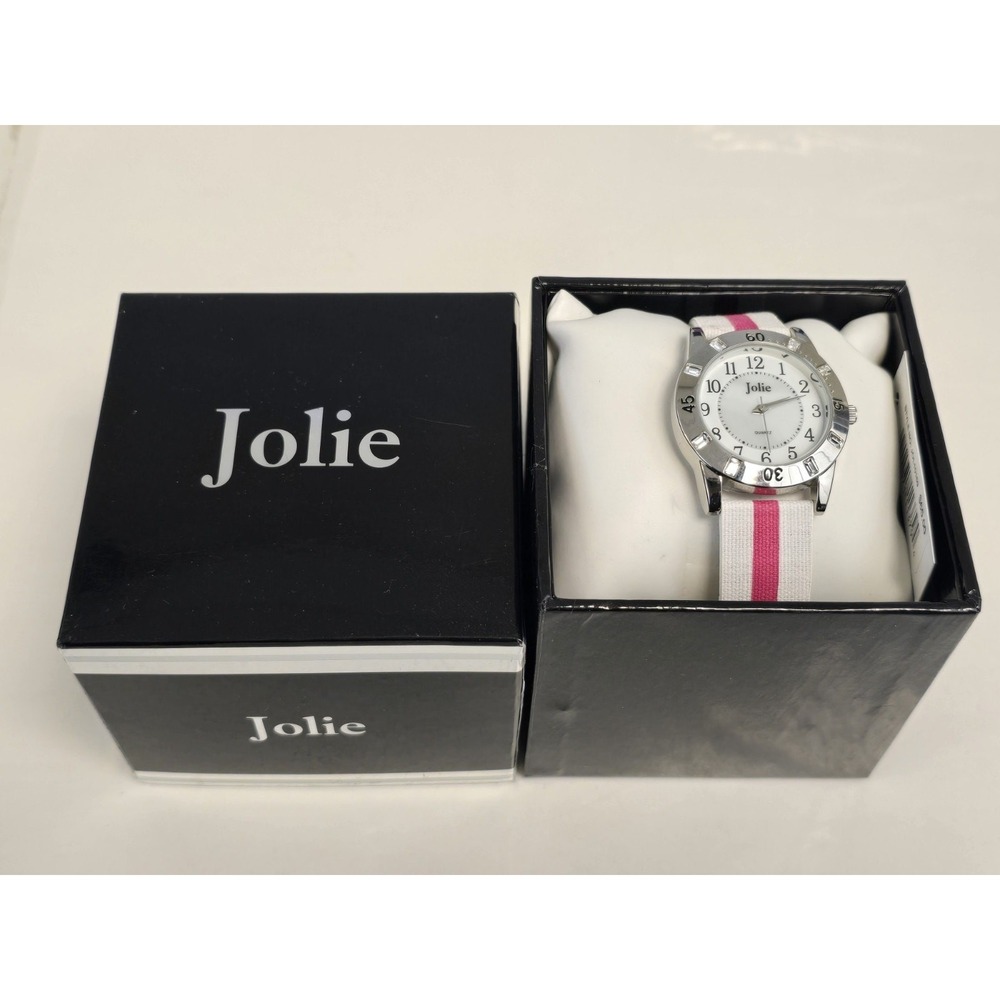 Womens Jolie Red/White Band Silver Toned Wrist Watch Jol10169 NWT